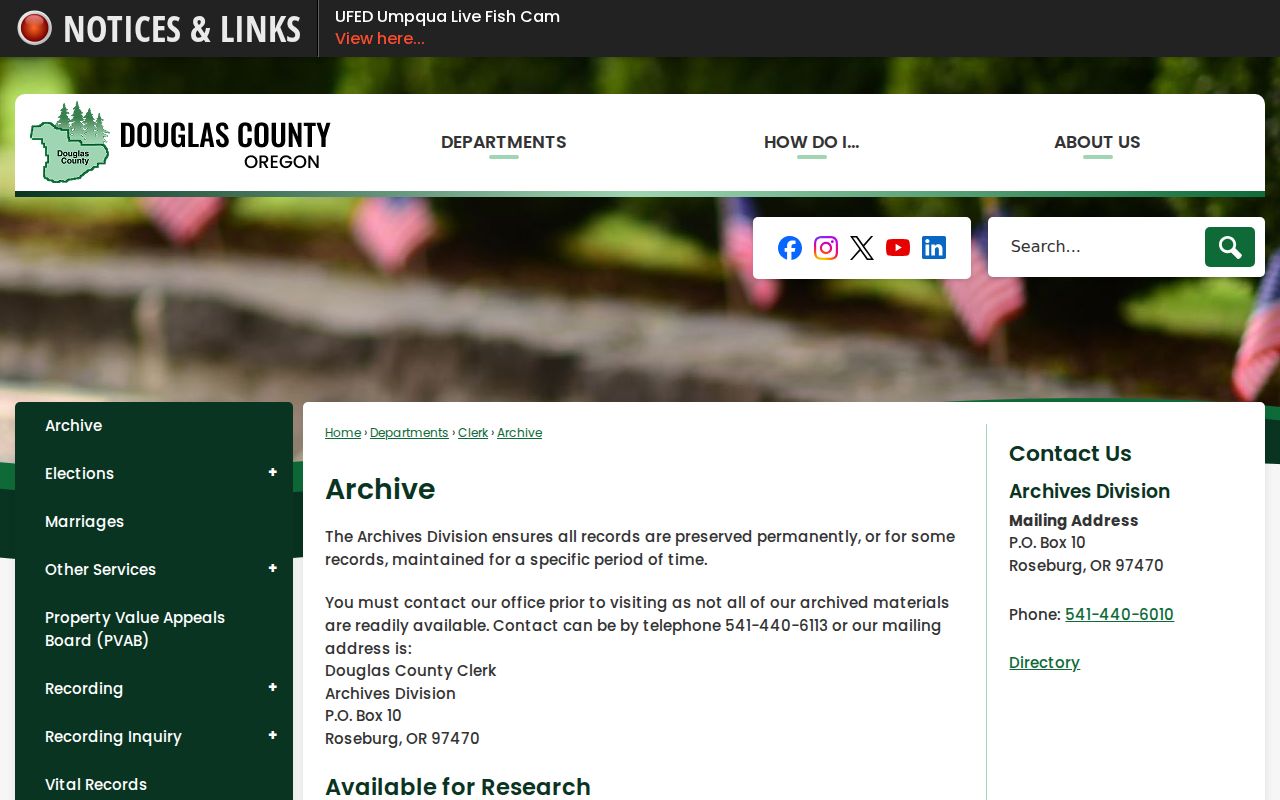 Roseburg residents directory Douglas County Archive records