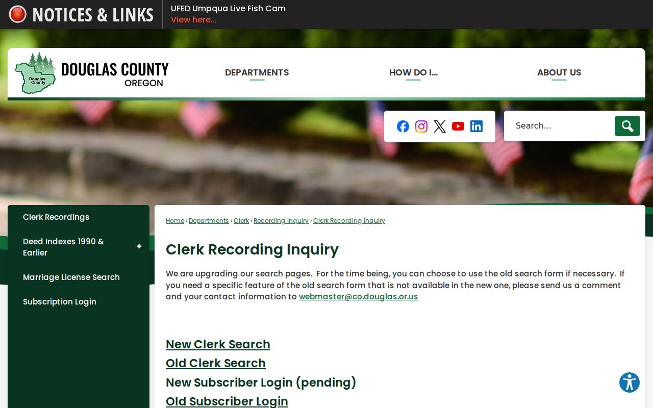 Roseburg residents directory Douglas County Clerk recording inquiry