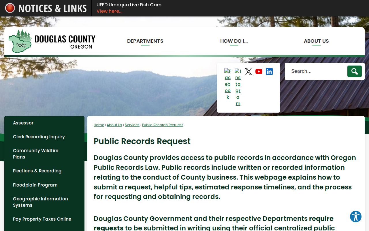 Roseburg residents directory Douglas County public records request