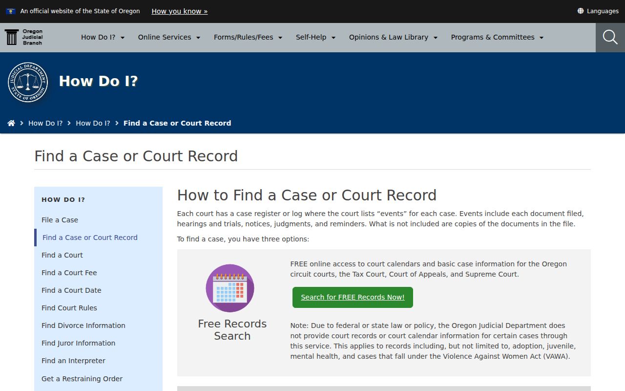 Roseburg residents directory Oregon court records choices