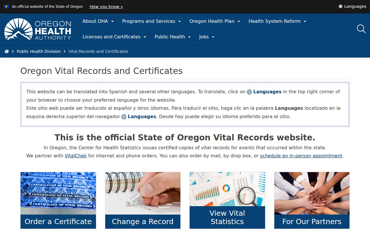 Roseburg residents directory Oregon vital records access