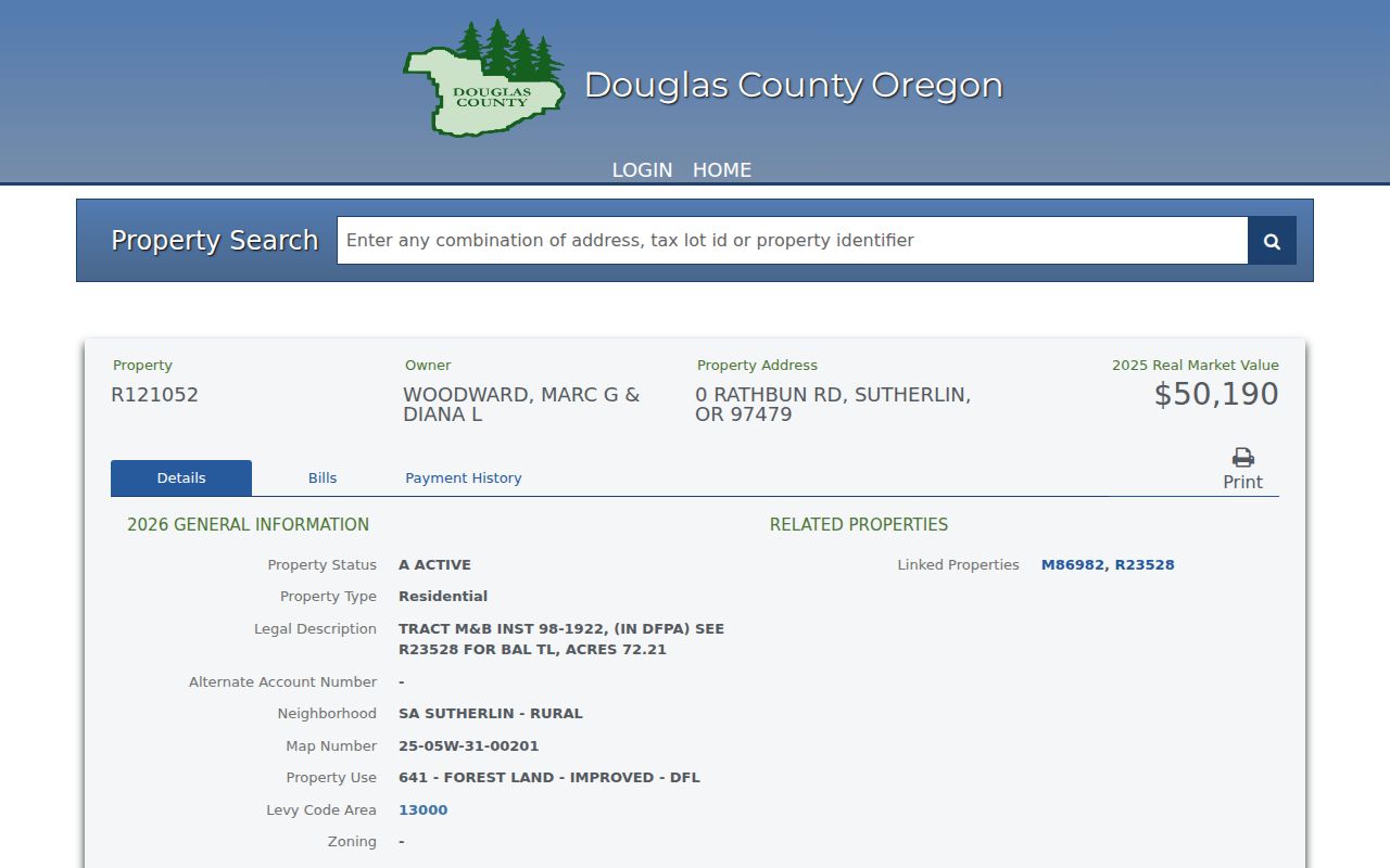 Roseburg previous residents Douglas County parcel card mailing and situs fields