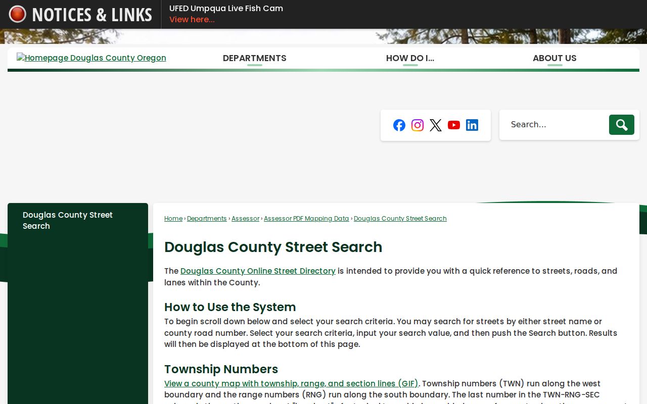 Roseburg street directory Douglas County road and street reference tool