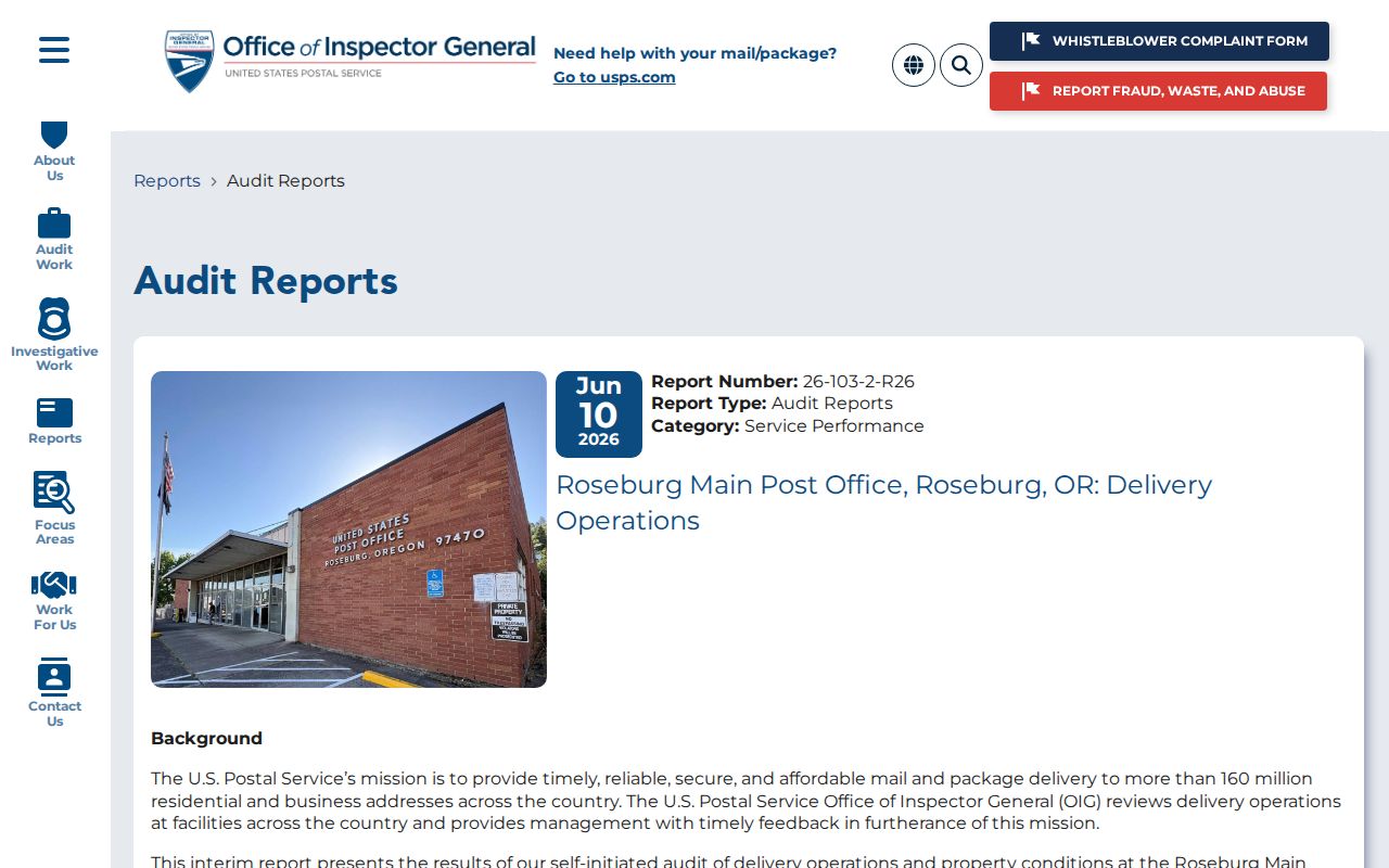 Roseburg ZIP code directory USPS service area source